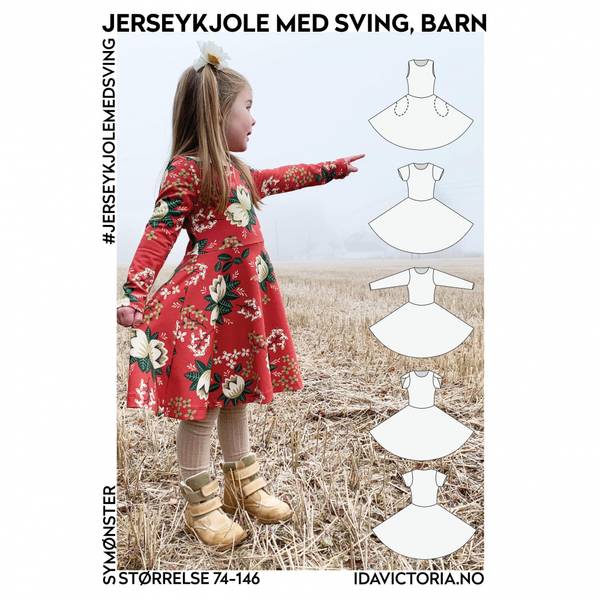 Jerseykjole med sving til barn (str. 74-146) - Papirformat